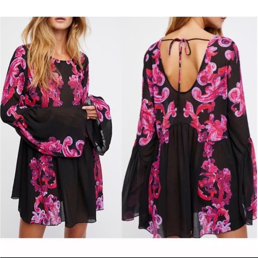 Intimately Free People Symphony Scroll Print Bell Sleeve Slip Dress.